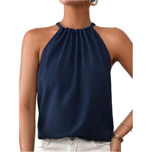 Women's Sleeveless Halter Top Polyester Large Casual Dressy Work Blouse